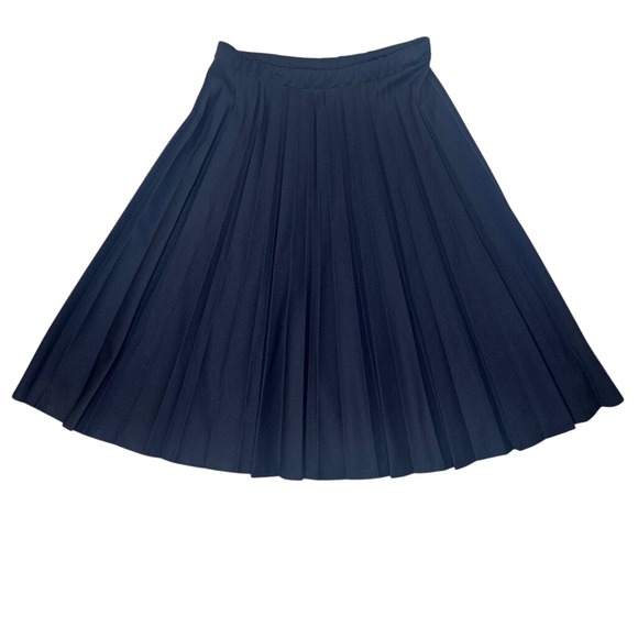 The Petite Concept by Devon Dresses & Skirts - True Vintage Preppy Academia Coastal Navy Blue Pleated Midi Skirt USA MADE 12
